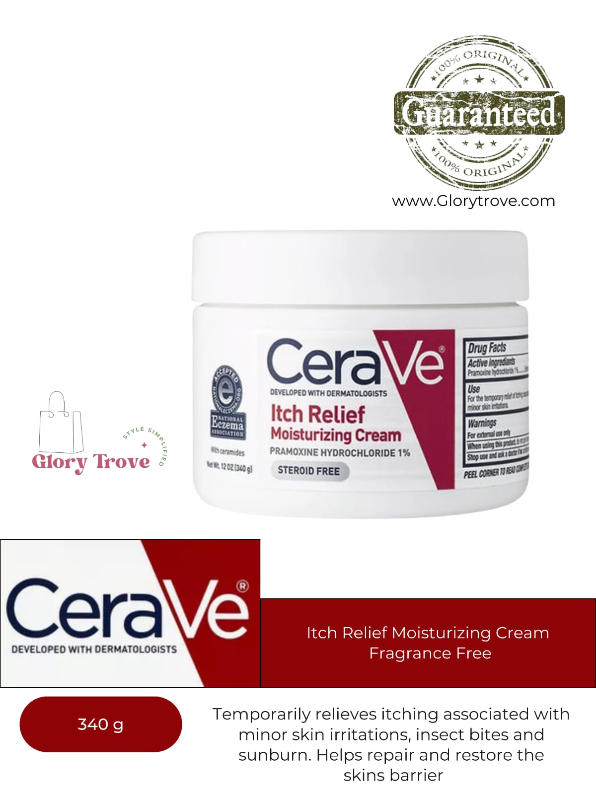CeraVe- Itch Relief Moisturizing Cream Fragrance Free -12.0oz , 340g