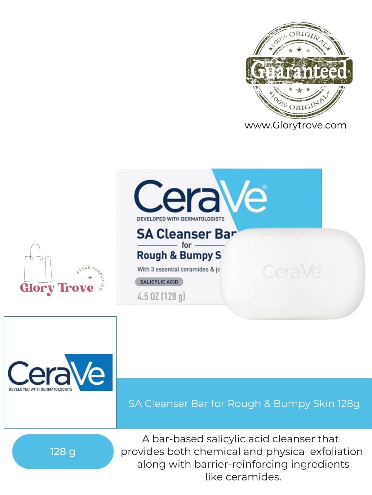 CeraVe- SA Cleanser Bar for Rough & Bumpy Skin 128g