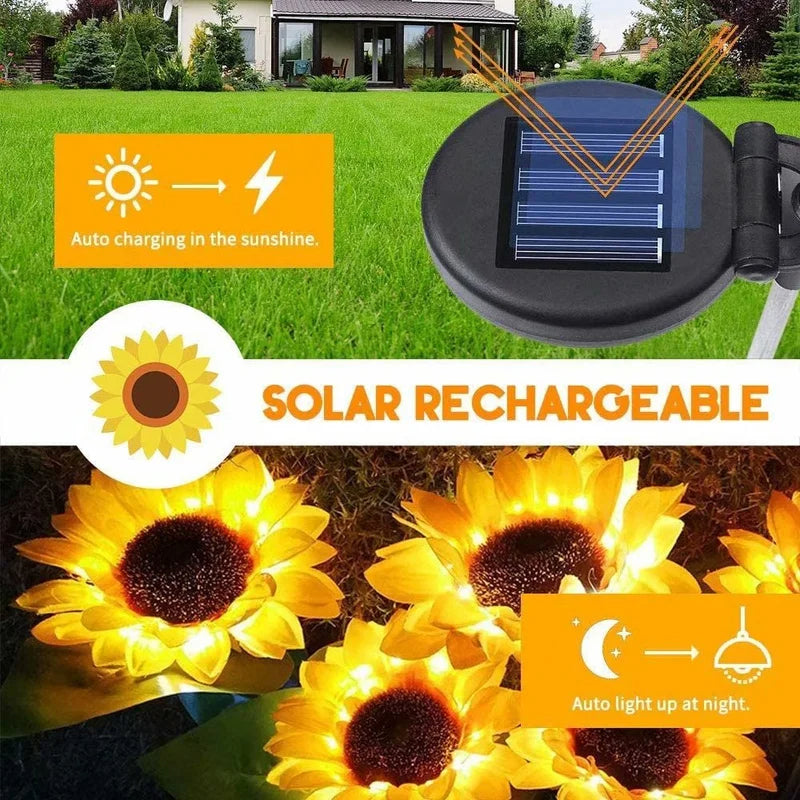 Solar Sunflower Waterproof Decorative Lights For Outdoor Garden And Lawn (Pack Of 2)