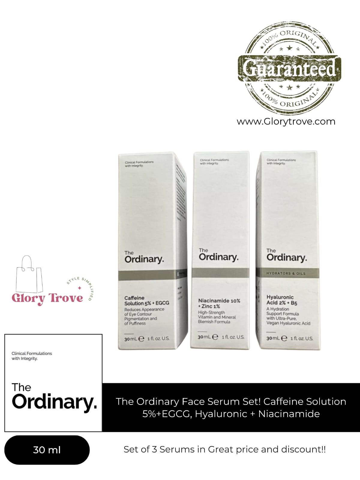 The Ordinary Face Serum Set! Caffeine Solution 5%+EGCG, Hyaluronic + Niacinamide