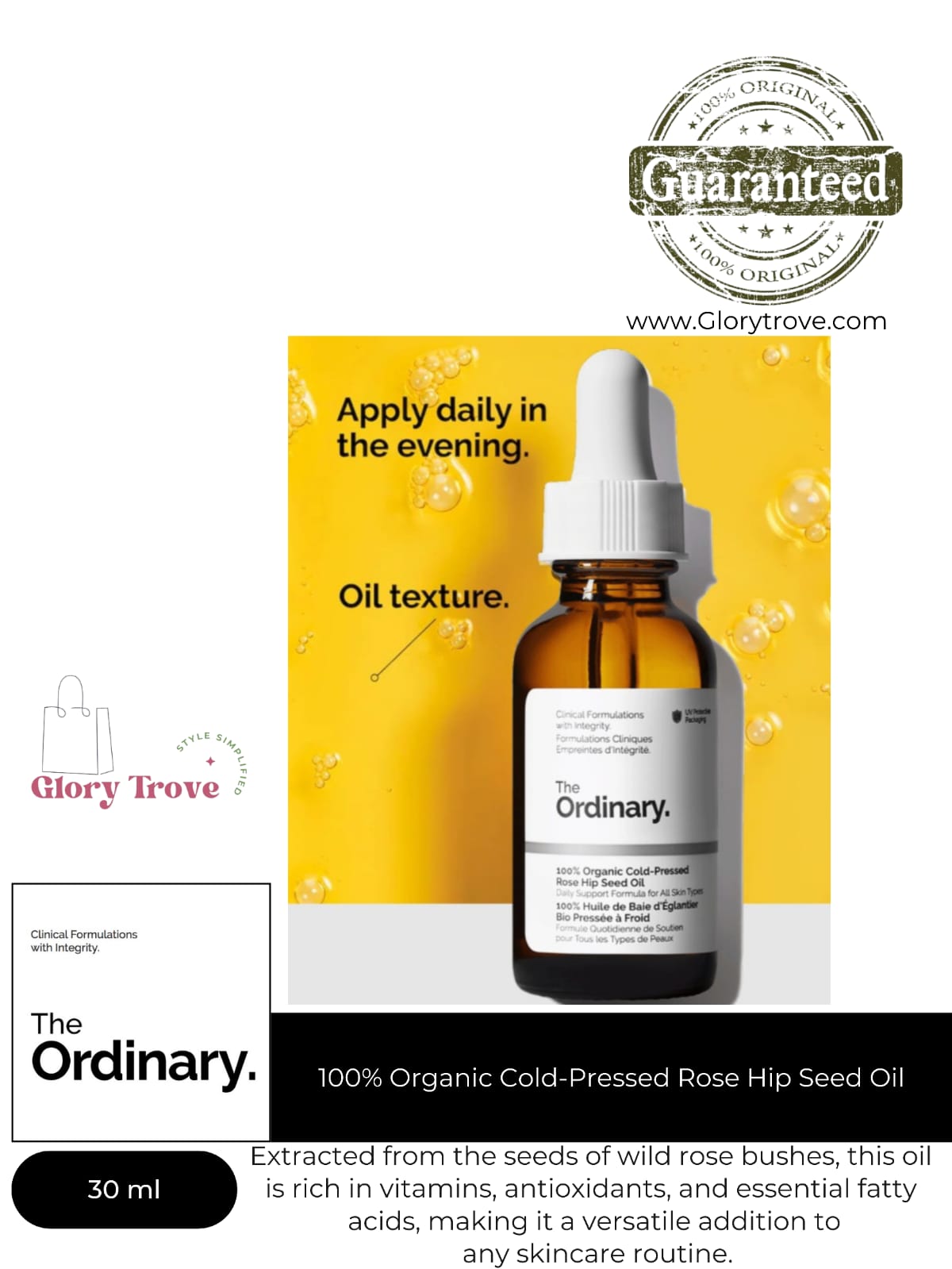 The Ordinary 100% Organic Cold-Pressed Rose Hip Seed Oil – 30ml