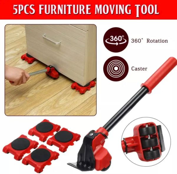 (5 In 1) Heavy Furniture Moving Tool Transport Lifter Shifter Moving Kit Slider Remover Rolling Wheel Corner Mover Set