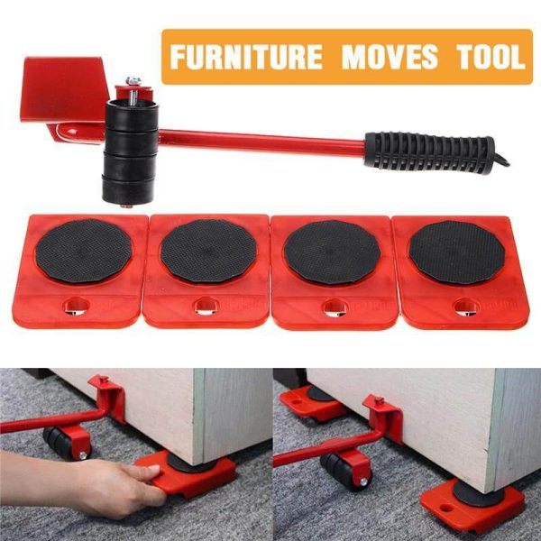 (5 In 1) Heavy Furniture Moving Tool Transport Lifter Shifter Moving Kit Slider Remover Rolling Wheel Corner Mover Set