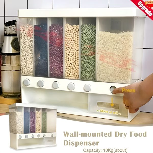 10 Kg, 6 Grid Kitchen Dry Food Dispenser | Wall Mounted