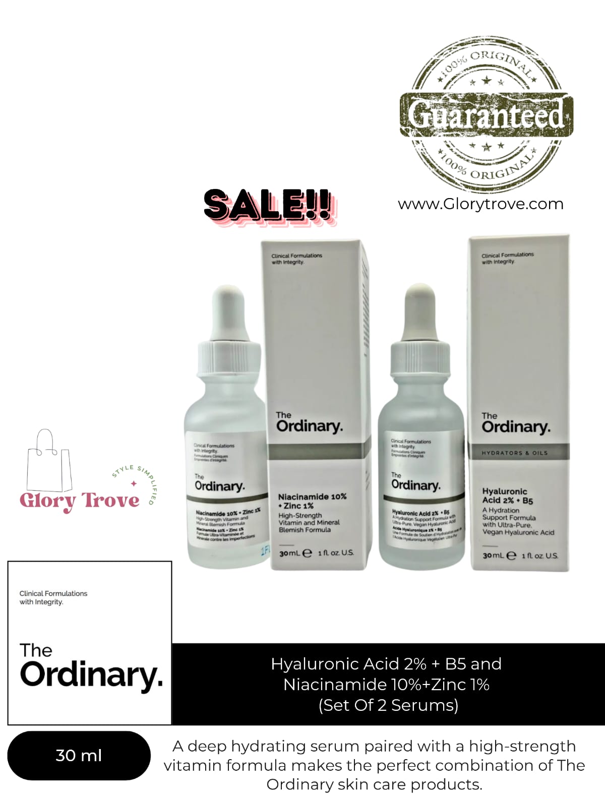 The Ordinary Hyaluronic Acid 2% + B5 and Niacinamide 10%+Zinc 1% (Set Of 2 Serums)