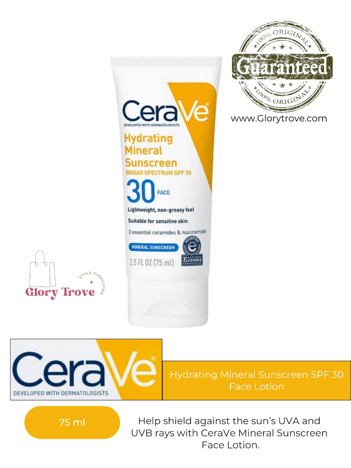 CeraVe- Hydrating Mineral Sunscreen SPF 30 Face Lotion, 75ml