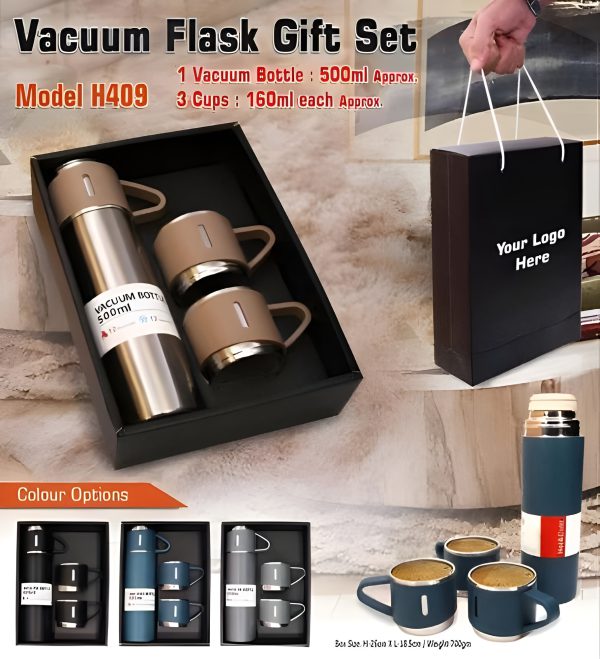 Vacuum Flask Gift Set With 3 Stainless Steel Cups Combo – 500ml – Keeps Hot/cold (random Color)