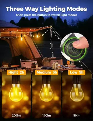 LED Waterproof Tent Light Type-C USB Rechargeable With Hook (Break Resistant Material)